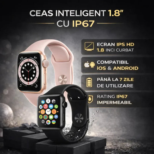 Ceas Smart I7 Promax, apeluri/sms/social media, monitorizare, somn, ritm cardiac, muzica, rezistent la apa.
